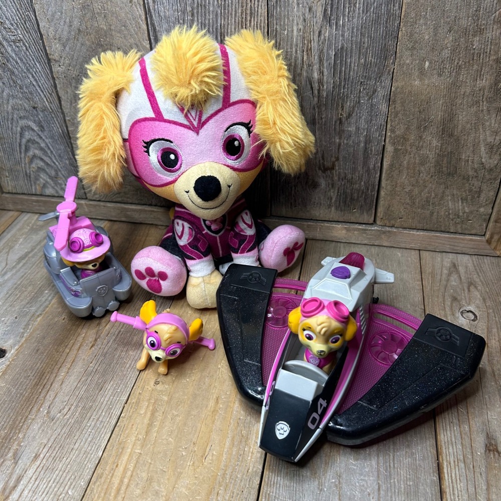 Paw Patrol Skye Toy Lot Mighty Pups Plush Jet Helicopter Action Figures Pink